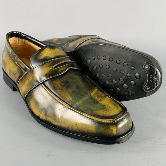 BAJOLUGO Size 10.5 Green Brown Camo Penny Loafers main image 7